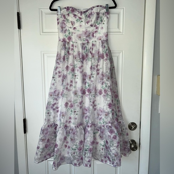 LULUS SIZE M Deeply Darling White Floral Organza Burnout Strapless Midi Dress - Picture 4 of 6